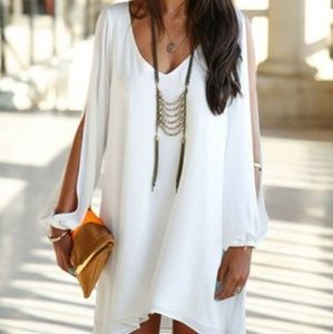 White V neck chiffon dress